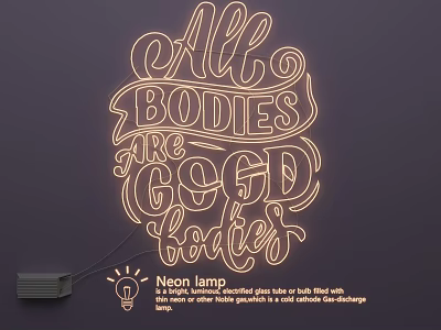 Cute Encouraging Neon Lighting Combination With Bulb Shape And All Bodies Are Good Bodies Text 3d model