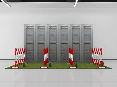 Data Center Server Racks In Modern Room With Safety Barriers And Green Flooring 3d model