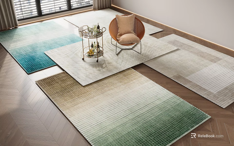 Square Rug With Gradient Green Blue Beige Colors For Living Room Wooden Floor 3d model 