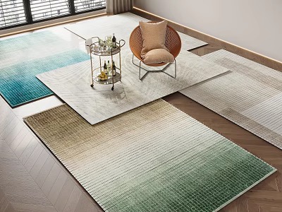 Square Rug With Gradient Green Blue Beige Colors For Living Room Wooden Floor 3d model