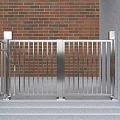 Stainless Steel Entrance Gate With Red Brick Wall Railing And Steps