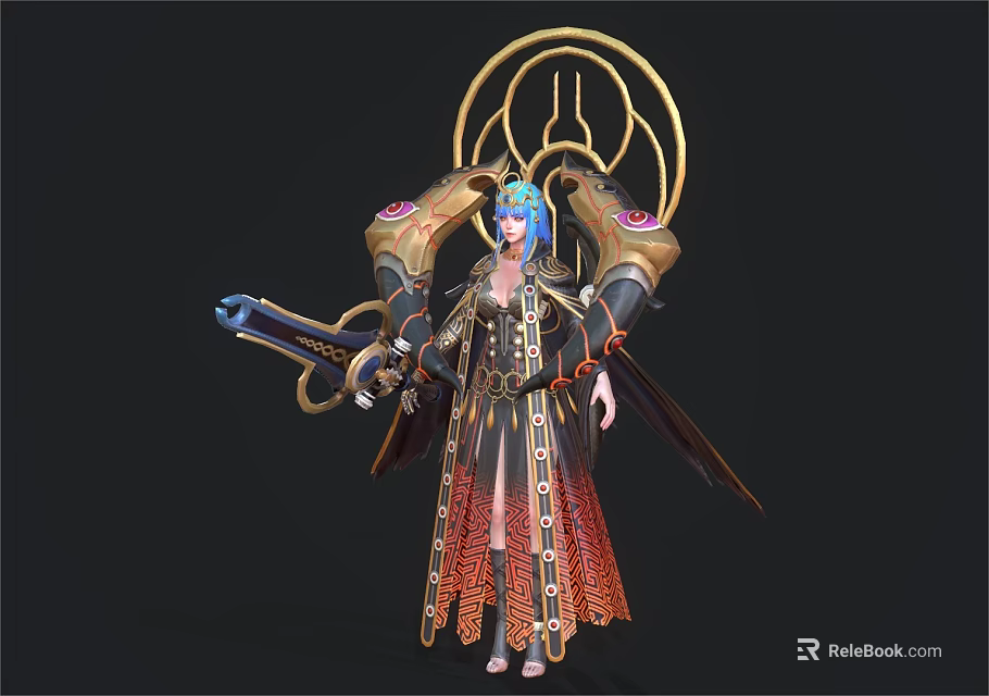 Fantasy Character With Blue Hair Mythical Creature Inspired Wings And Biomechanical Armor Features 3d model 