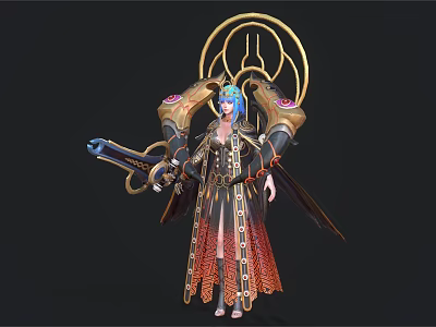 Fantasy Character With Blue Hair Mythical Creature Inspired Wings And Biomechanical Armor Features 3d model