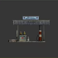 Millys Mobile Service Station Featuring Blue Sign Metal Roof Yellow Jars And Red White Striped Pole