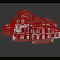 Cartoon Scene of White Building With Red Roof Balconies Arched Windows And Steps
