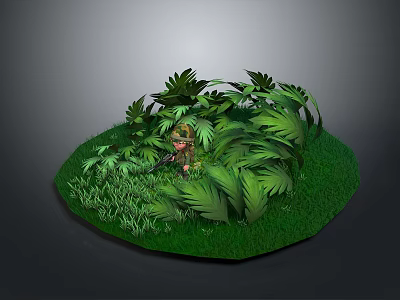 Jungle Adventurer Character Amidst Lush Tropical Plants And Green Grass Terrain 3d model