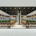 Spacious Restaurant Interior With Open Layout Tables Chairs Green Plants And Food Counters