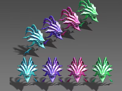 Colorful Fantasy Characters And Creatures Featuring Feather Like Tentacles Multiple Color Variants 3d model