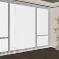 White Vertical Panel Curtains For Window With Potted Plant And Wooden Floor