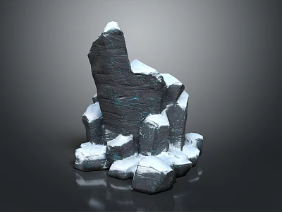 Snow Covered Rocky Terrain With Irregular Dark Stone Formations And Sharp Edges 3d model