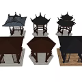 Traditional Pavilion Models With Sloped Roofs Different Colors And Wooden Bases