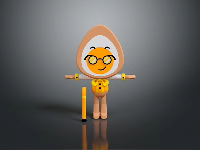 Egg Shaped Game and Movie Character With Glasses Smiling Face Yellow Bow Tie and Cane 3d model