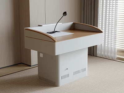 Modern White Podium With Wooden Top And Microphone In Conference Setting 3d model