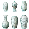 Elegant Traditional Ceramic Vases With Light Blue Green Floral Carved Decorative Patterns