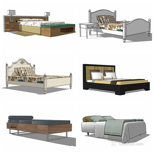Stylish Double Bed Designs With Various Headboard Styles And Frame Materials 3d model 