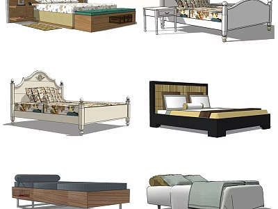 Stylish Double Bed Designs With Various Headboard Styles And Frame Materials 3d model