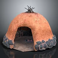 Traditional Earthen Dome Structure With Stone Base Stick Roof And Fire Pit