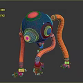 Robot Character With Blue Spherical Body And Orange Mechanical Legs