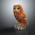 Detailed Owl Sculpture Perched On Tree Stump With Realistic Features