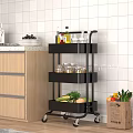 Black Multi tier Rolling Kitchen Storage Rack With Spices Vegetables And Fruits 3d model