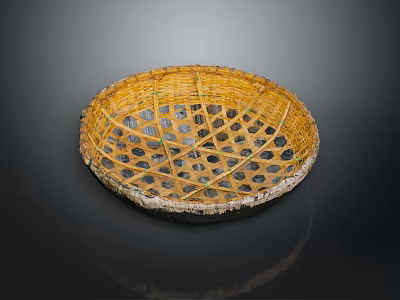 Handwoven Bamboo Storage Basket With Circular Shape And Hollow Patterns 3d model