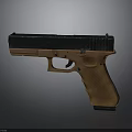 Modern Brown And Black Pistol With Wooden Grip And Metal Frame