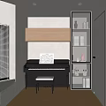 Modern Piano Room Interior With Piano Sheet Music And Cabinets