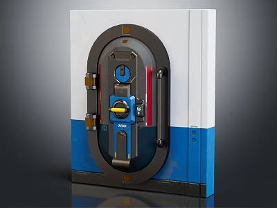 Modern Security Safe With Black Dial Lock White And Blue Panel Design 3d model