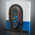 Modern Security Safe With Black Dial Lock White And Blue Panel Design 3d model