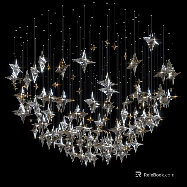 Star Shaped Crystal Chandelier With Multiple Hanging Star Pendants And Illuminated Design 3d model 