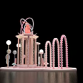 Pink Arched Decorative Display With Lighted Structure Moon Star Elements And Base 3d model