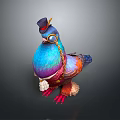 Colorful Pigeon With Vibrant Feathers Wearing Small Hat And Monocle With Decorative Chain
