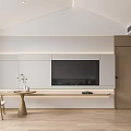 Modern Minimalist Hotel Room Interior With TV Wall And Wooden Furniture