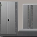 Modern Double Doors With Floral Patterns Electronic Lock And Metal Handles In Dark Light Gray