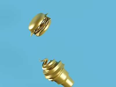 Golden Commercial Equipment Parts With Spiral Structure And Lid Component On Blue Background 3d model