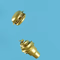 Golden Commercial Equipment Parts With Spiral Structure And Lid Component On Blue Background