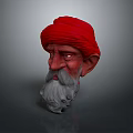 Elderly Man Character With Red Turban White Beard And Detailed 3D Digital Sculpture