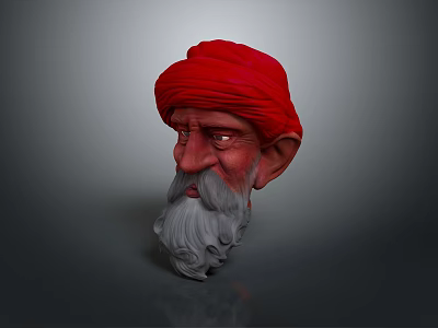 Elderly Man Character With Red Turban White Beard And Detailed 3D Digital Sculpture 3d model