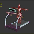 Doll Standing On Fitness Treadmill With Red Outfit And Brown Hair