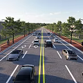 Road Infrastructure With Multi Lane Layout Lane Markings Street Lamps Bicycle Lane And Trees