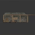 Rustic Wooden Platform Scene With Rail Tracks Stone Wall And Sloped Roof