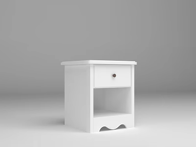 White Nightstand with Drawer Open Shelf and Scalloped Base Design 3d model