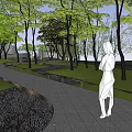Serene Garden Landscape With Curved Stone Path Lush Trees And Water Channel