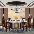 Chinese Style Private Dining Room With Round Table Chandelier Carpet And Decorative Painting