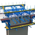 Bridge Construction Structural Framework With Blue Steel Frames Yellow Supports And Concrete Pier 3d model