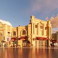 Grand Symmetrical European Building With Arched Entrance Red Roof Waterfront Square