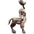 Mythical Game Movie Character With Large Antlers And Fur Covered Body