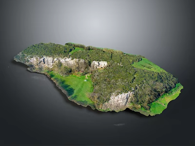 Detailed 3D Terrain Model With Green Vegetation And Rocky Areas On Gray Background 3d model
