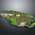 Detailed 3D Terrain Model With Green Vegetation And Rocky Areas On Gray Background