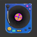 Blue Turntable With Black Platter Pink Yellow Center And Colorful Buttons